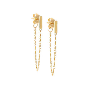 14K Gold / 7MM / Single Mini Solid Bar Front Back Chain Stud Earring 14K - Adina Eden's Jewels