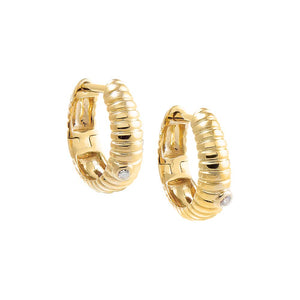 14K Gold / Pair Diamond Solitaire Graduated Ridged Huggie Earring 14K - Adina Eden's Jewels