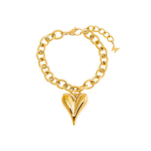 Gold Elongated Puffy Heart Pendant Bracelet - Adina Eden's Jewels