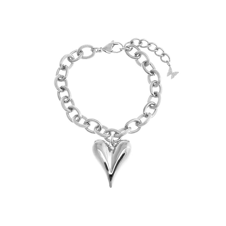 Silver Elongated Puffy Heart Pendant Bracelet - Adina Eden's Jewels