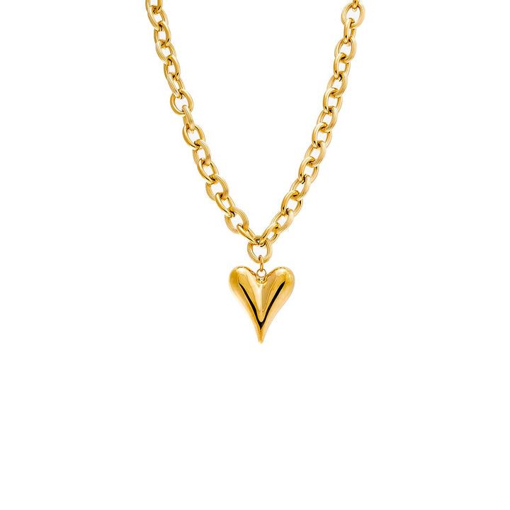 Gold Elongated Puffy Heart Pendant Necklace - Adina Eden's Jewels