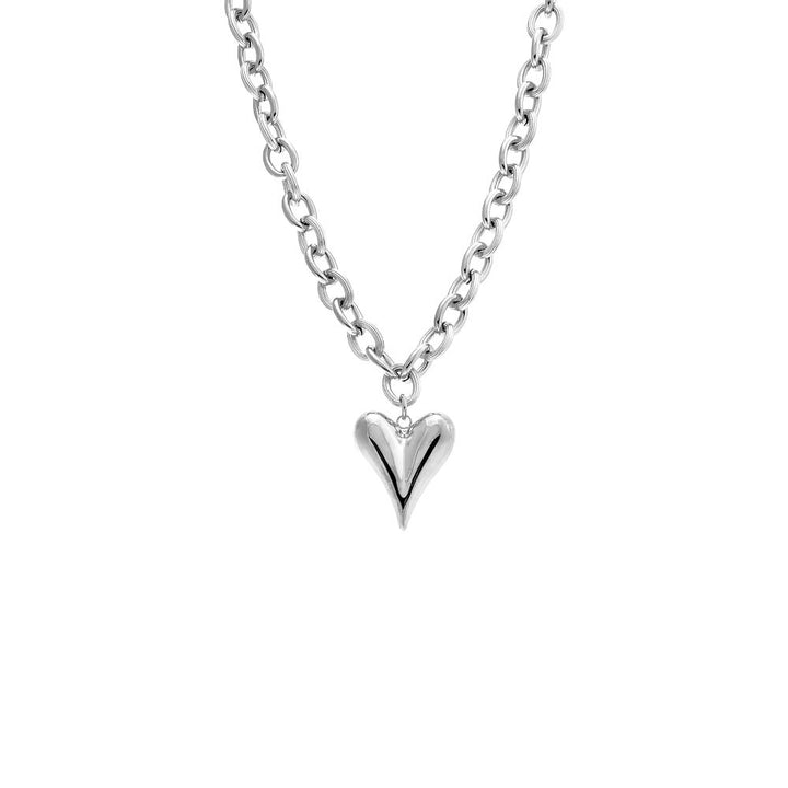 Silver Elongated Puffy Heart Pendant Necklace - Adina Eden's Jewels