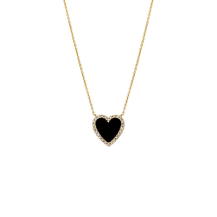 Onyx Pave Diamond Colored Stone Heart Necklace 14K - Adina Eden's Jewels