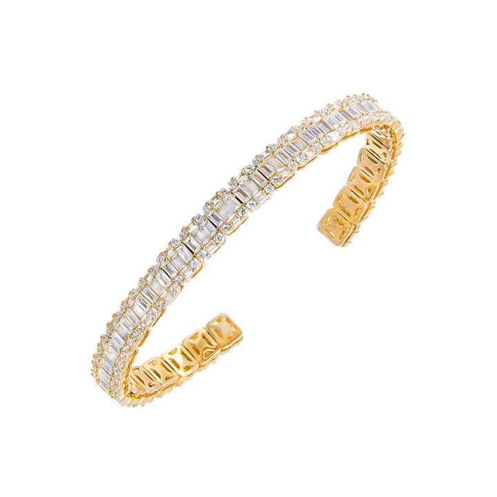 Gold Illusion CZ X Baguette Tennis Open Bangle Bracelet - Adina Eden's Jewels