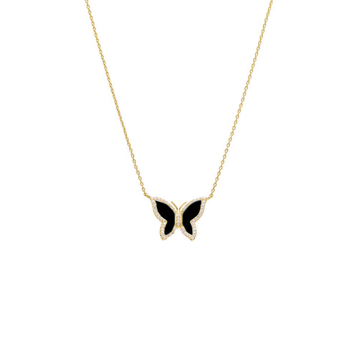 Onyx Pave Outline Colored Stone Butterfly Necklace - Adina Eden's Jewels