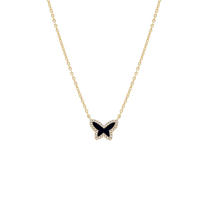 Onyx Pave Colored Stone Butterfly Necklace - Adina Eden's Jewels