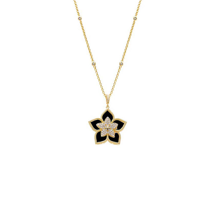 Onyx Fancy Pave Colored Stone Flower Necklace - Adina Eden's Jewels