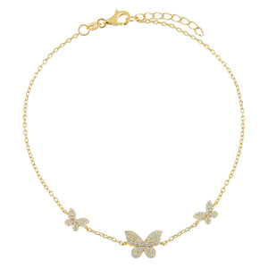 Gold Pavé Triple Butterfly Anklet - Adina Eden's Jewels