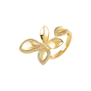 Gold / 7 Pave CZ Accented Open Flower Ring - Adina Eden's Jewels