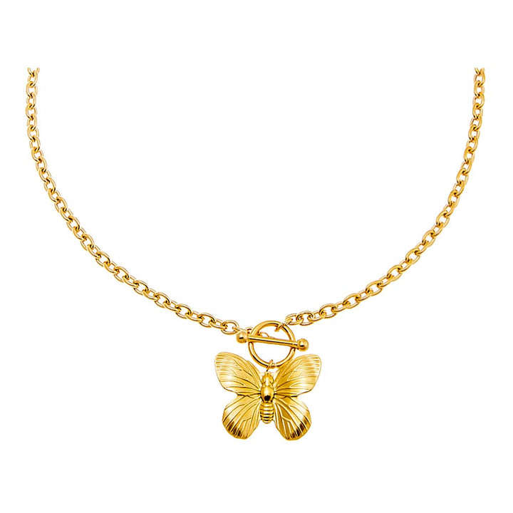 Gold Solid Ridged Butterfly Toggle Necklace - Adina Eden's Jewels