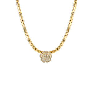 Gold Pave X Baguette Fancy Flower Chain Necklace - Adina Eden's Jewels