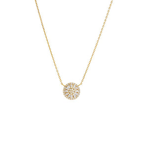 Gold Mini Pave X Baguette Round Pendant Necklace - Adina Eden's Jewels