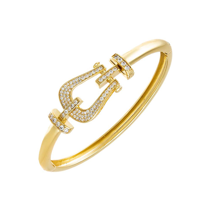 Gold Pave CZ Horesbit Bangle Bracelet - Adina Eden's Jewels