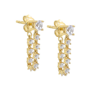 Gold Graduated CZ Front Back Chain Stud Earring - Adina Eden's Jewels