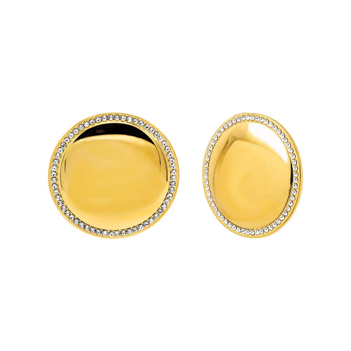 Gold Pave Outlined Round Statement Stud Earring - Adina Eden's Jewels