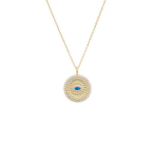 Blue Pavé Sapphire Blue Evil Eye Disc Necklace - Adina Eden's Jewels