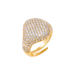 Gold Pave Statement Pinky Signet Adjustable Ring - Adina Eden's Jewels