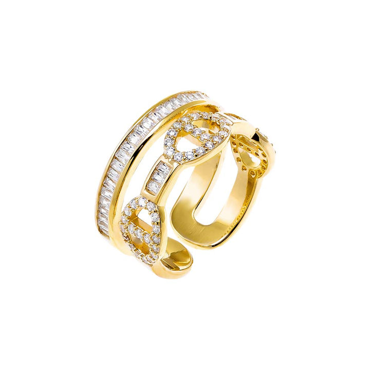 Gold Pave Mariner X Baguette Double Row Adjustable Ring - Adina Eden's Jewels