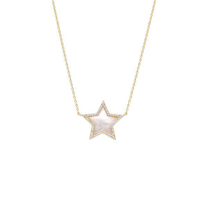 Mother Of Pearl Pave Outline Colored Stone Star Necklace - Adina Eden's Jewels