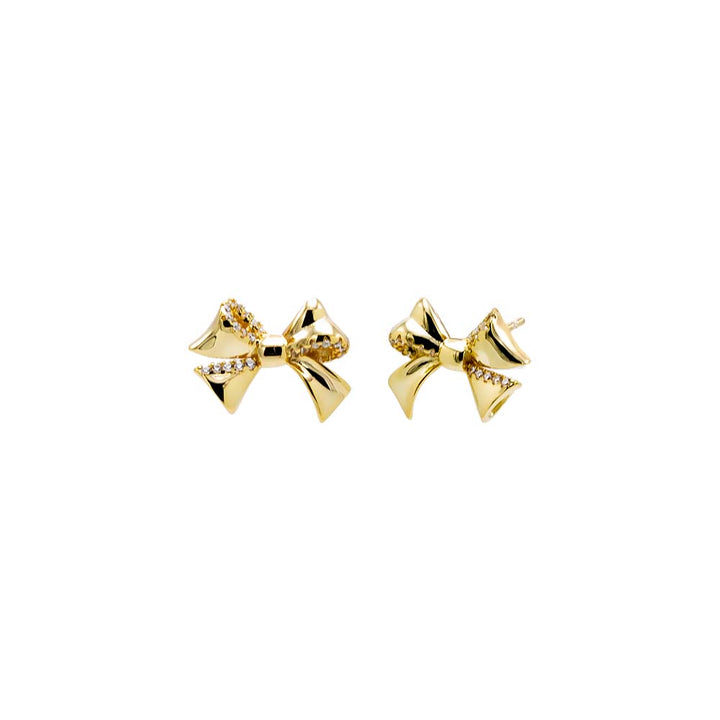 Gold Pave Outlined Bow Tie Stud Earring - Adina Eden's Jewels