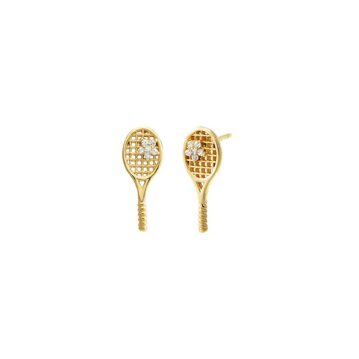 Gold Mini CZ Flower Tennis Racket Stud Earring - Adina Eden's Jewels