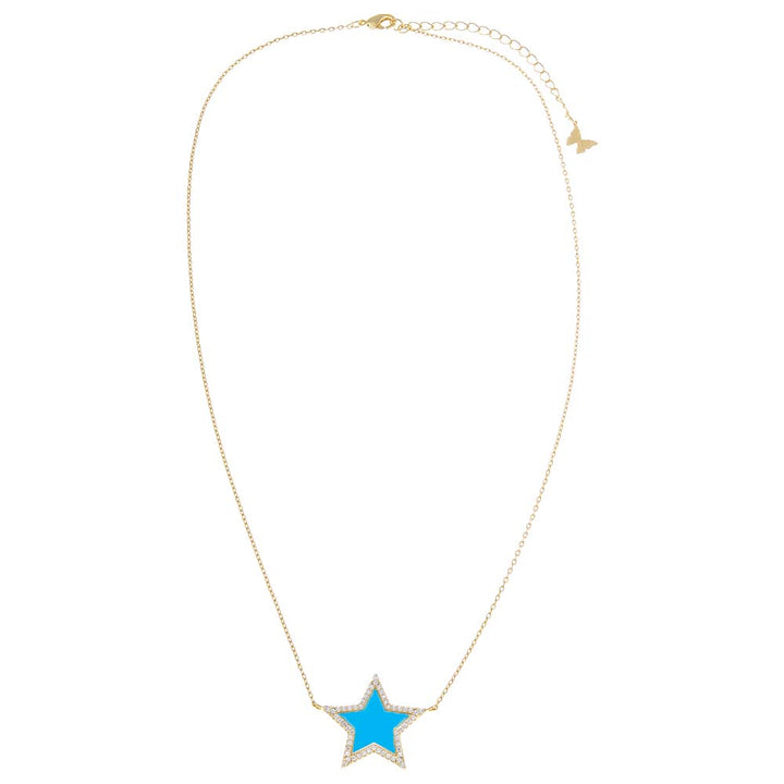  Pave Outline Colored Stone Star Necklace - Adina Eden's Jewels