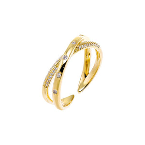 Gold Pave X CZ Scattered Criss Cross Adjustable Ring - Adina Eden's Jewels