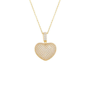 Gold / 25MM Pavé Puffy Heart Charm Necklace - Adina Eden's Jewels