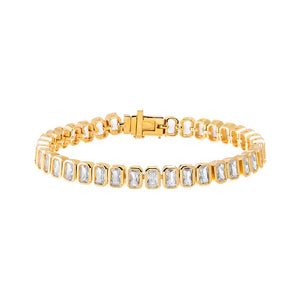 Gold Colored Bezel Baguette Tennis Bracelet - Adina Eden's Jewels