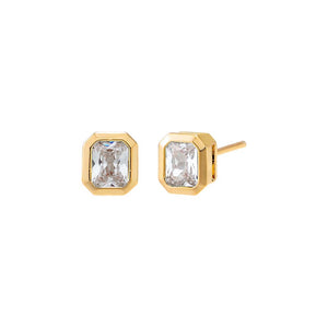 Colored Bezel Baguette Stud Earring