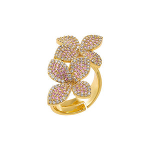 Pink / 7 Pave Colored Double Flower Ring - Adina Eden's Jewels