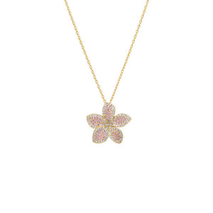 Pink Pave Colored Flower Fancy Pendant Necklace - Adina Eden's Jewels