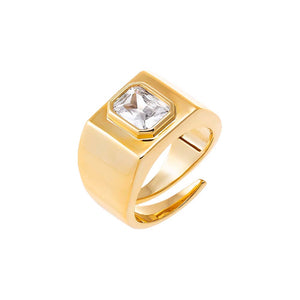 Bezel Baguette Square Signet Adjustable Pinky Ring