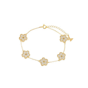 Gold Multi Pave CZ 5 Leaf Clover Bracelet - Adina Eden's Jewels