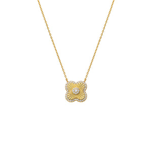 Gold Pave CZ Ridged Four Leaf Clover Pendant Necklace - Adina Eden's Jewels