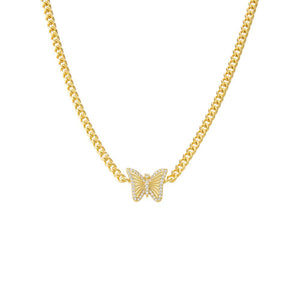 Gold Pave Outlined Butterfly Ridged Pendant Necklace - Adina Eden's Jewels