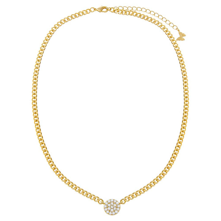  Pave Disc Cuban Link Pendant Necklace - Adina Eden's Jewels