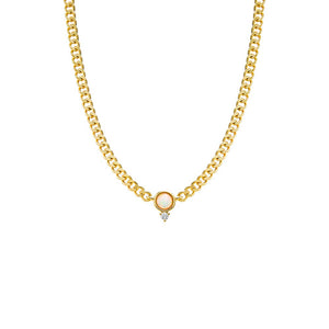 Gold CZ X Opal Cuban Link Pendant Necklace - Adina Eden's Jewels