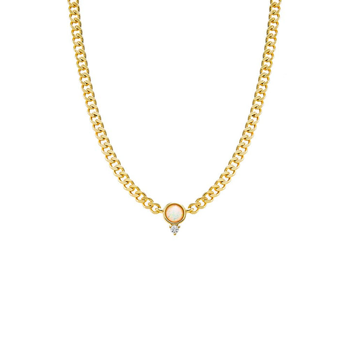 Gold CZ X Opal Cuban Link Pendant Necklace - Adina Eden's Jewels