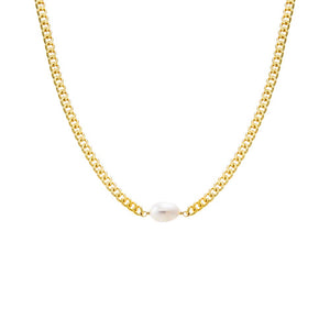 Pearl White Pearl Pendant Cuban Chain Necklace - Adina Eden's Jewels