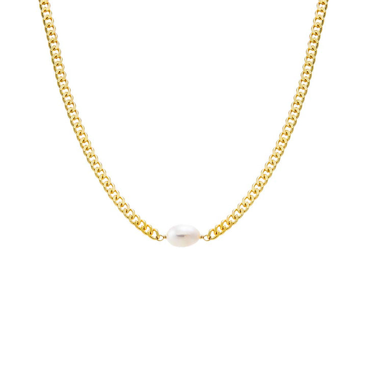 Pearl White Pearl Pendant Cuban Chain Necklace - Adina Eden's Jewels