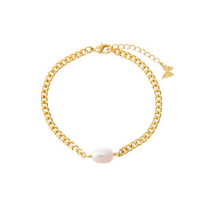 Pearl White Pearl Pendant Cuban Chain Bracelet - Adina Eden's Jewels