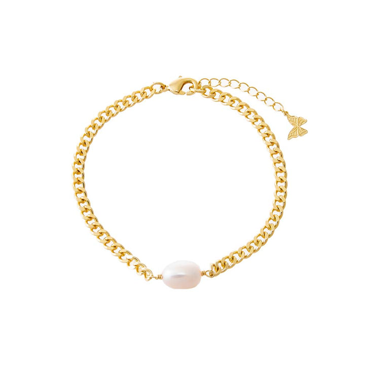 Pearl White Pearl Pendant Cuban Chain Bracelet - Adina Eden's Jewels