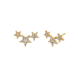 14K Gold Diamond Pave Triple Star Stud Earring 14K - Adina Eden's Jewels