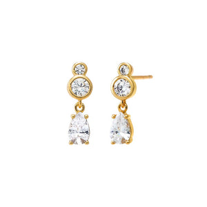 Gold Double CZ Bezel X Teardrop Shaker Stud Earring - Adina Eden's Jewels