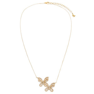 Gold Pave X Baguette Double Butterfly Necklace - Adina Eden's Jewels