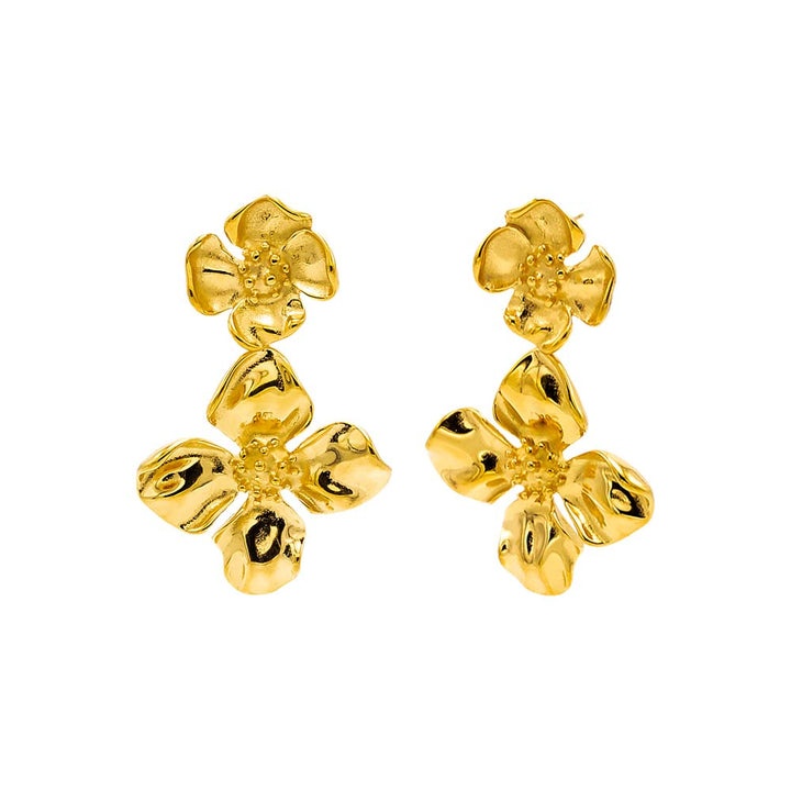 Gold Double Graduated Flower Statement Stud Earring - Adina Eden's Jewels