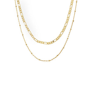 Gold Two In One Figaro X Ball Chain Necklace - Adina Eden's Jewels