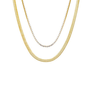 Gold Two In One Tennis X Herringbone Necklace - Adina Eden's Jewels