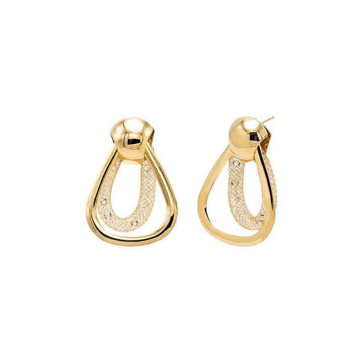 Gold Solid & Mesh Open Drop Stud Earring - Adina Eden's Jewels